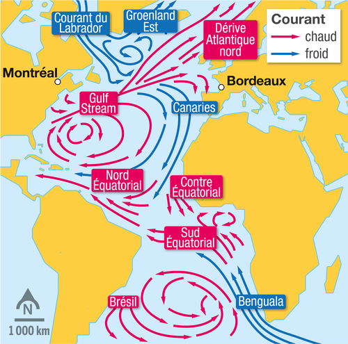 Les courants océaniques en Atlantique