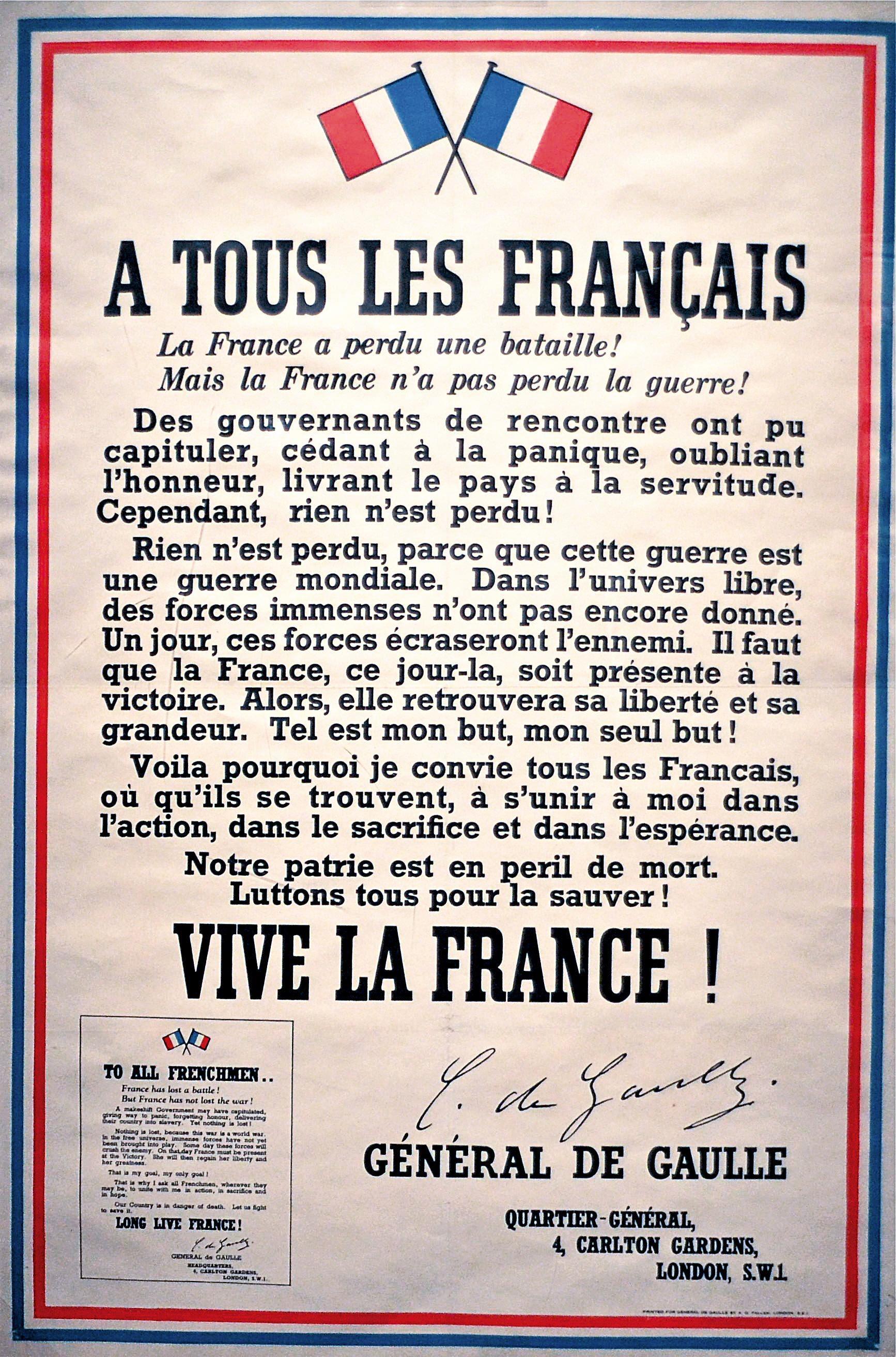Quel Est Le But De Lappel Du General De Gaulle