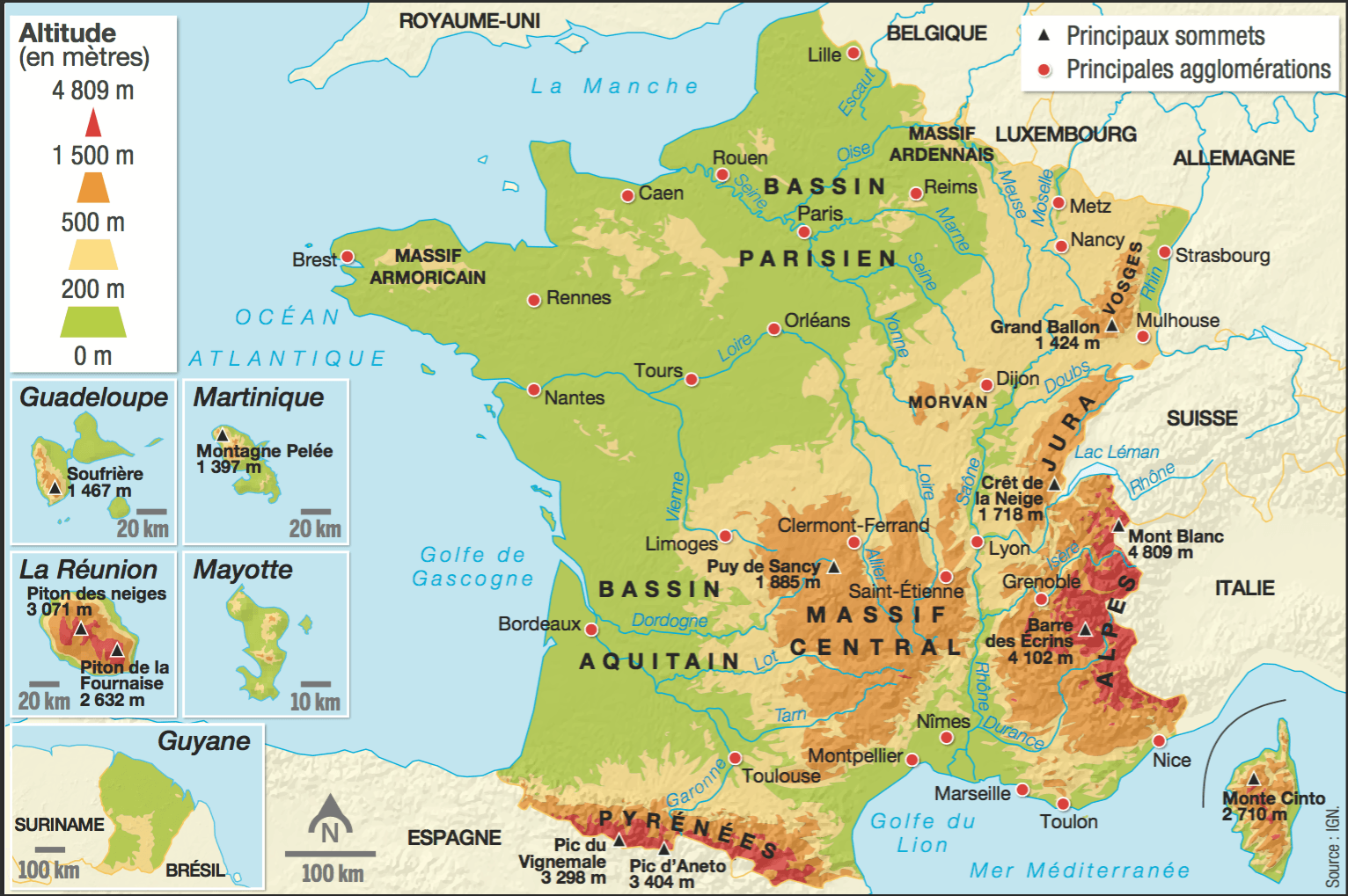 Large Detailed Relief Map Of France France Large Detailed Relief Map ...