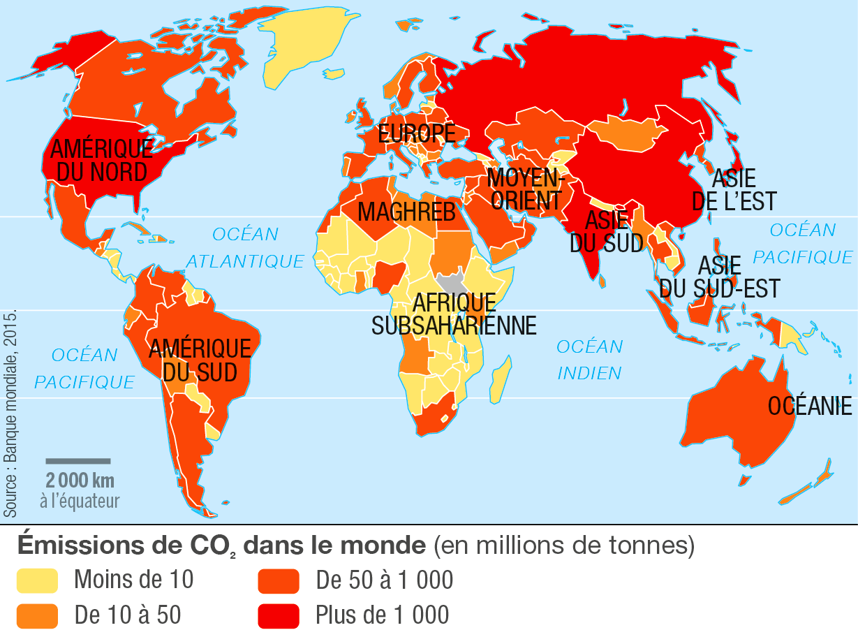 Les émissions de CO2 dans le monde en 2015